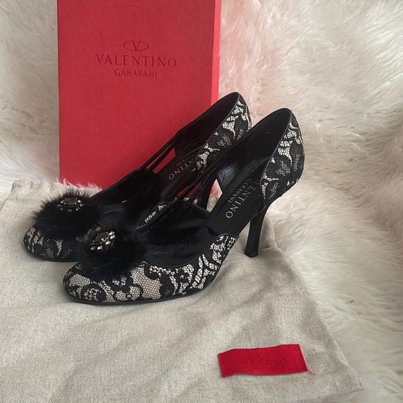 Valentino Mink/Jeweled Black & Nude Heels - Picture 2 of 13